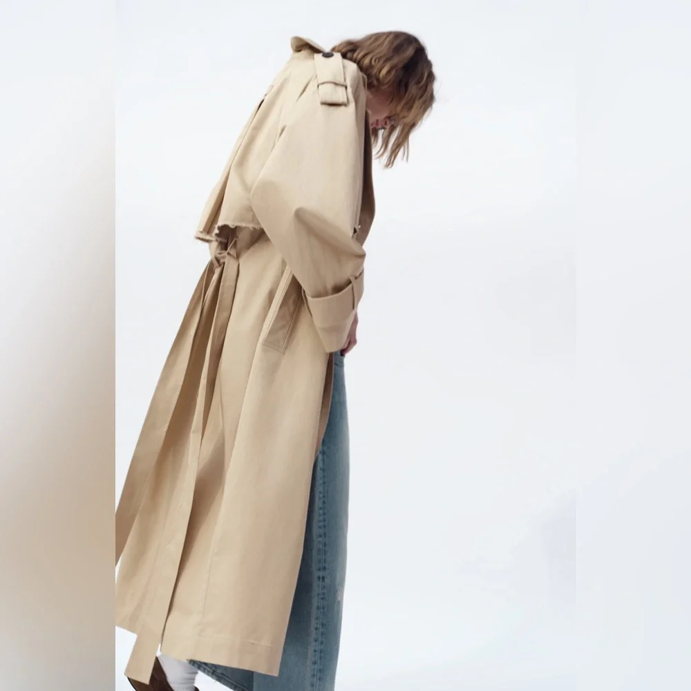 Zara coat jacket overcoat trench duster long beige tan casual
